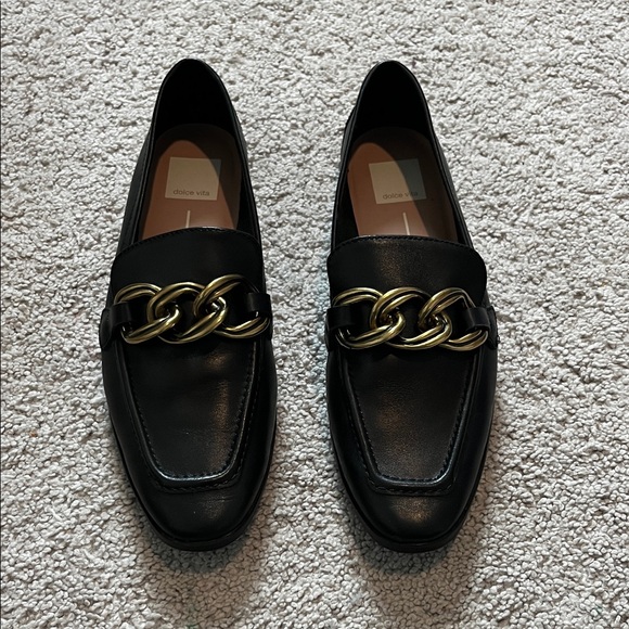 Dolce Vita Gold Chain Buckle Black Loafers - Picture 2 of 7